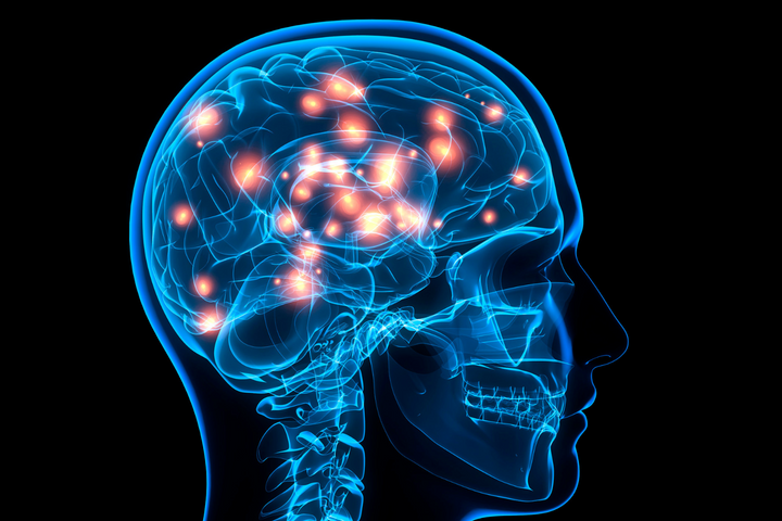 Illustration of a brain with glowing receptors