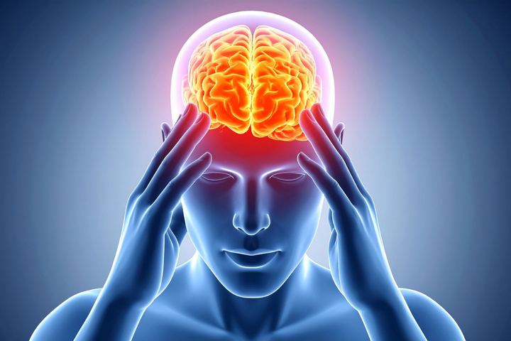 Digital illustration showing a person holding their temples, with a glowing, painful area around the brain, symbolizing the intense discomfort of a hangover headache.
