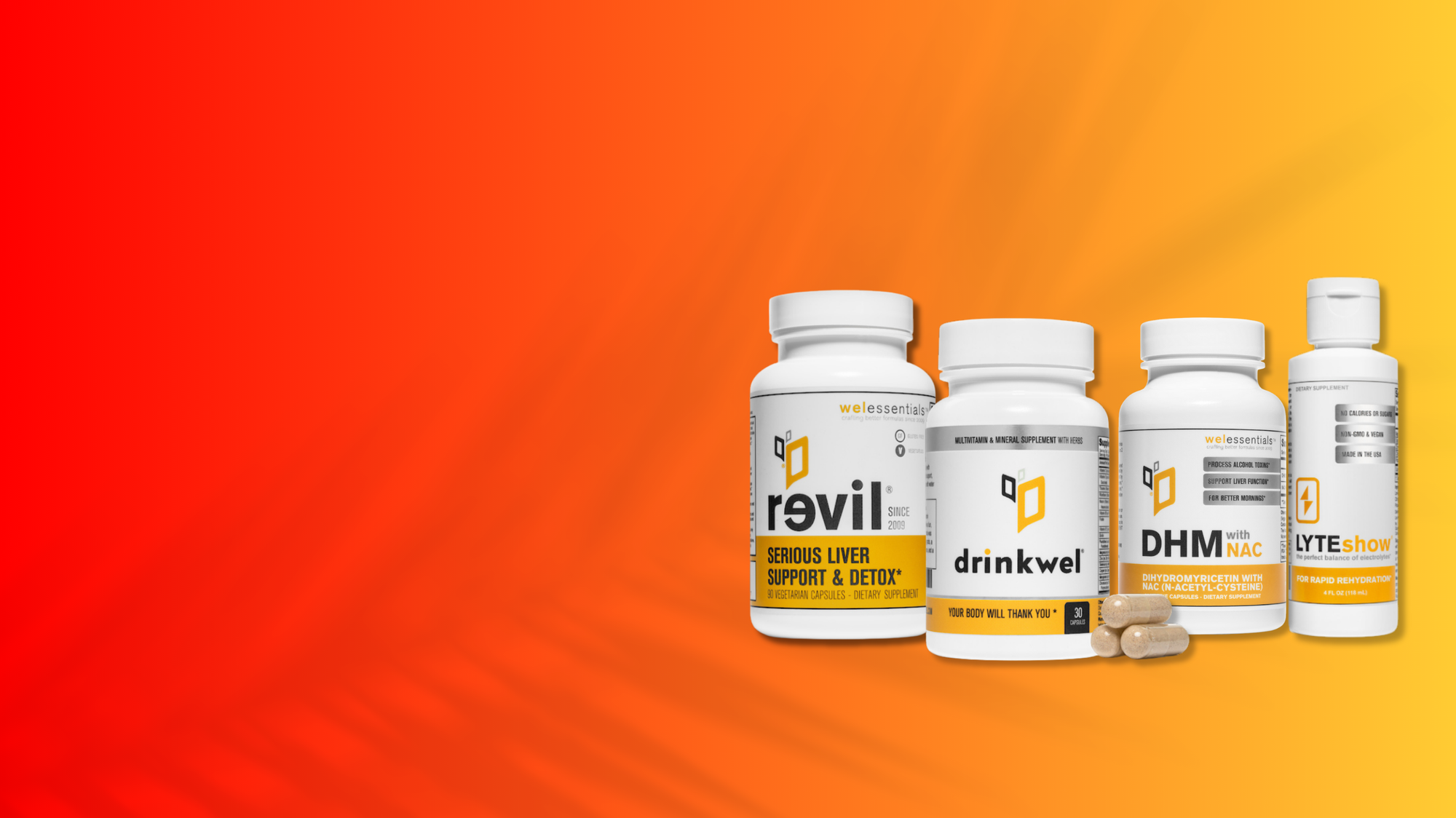 Drinkwel Product on red and yellow background
