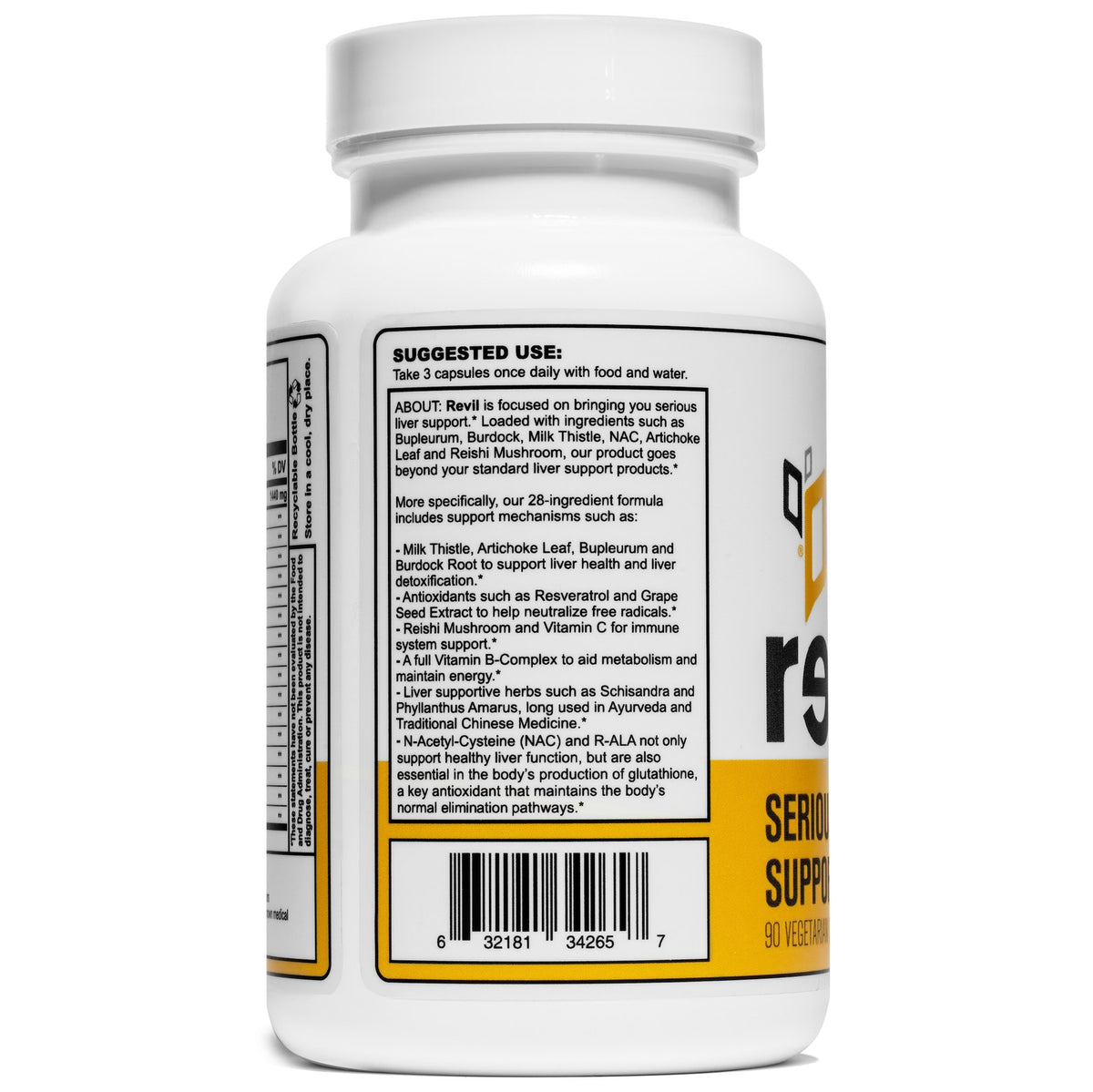 Revil back label with the full ingredient list and suggested use.